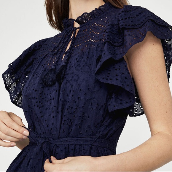BCBGMaxAzria Eyelet Ruffle Dress -Pacific Blue New - Picture 4 of 12